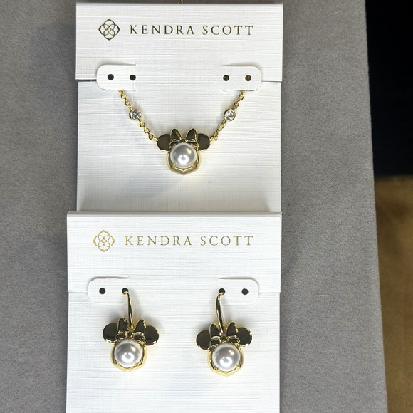 Disney | Kendra Scott Gold Minnie Mouse Earrings & Necklace Set New w Dust Pouch - Picture 9 of 10